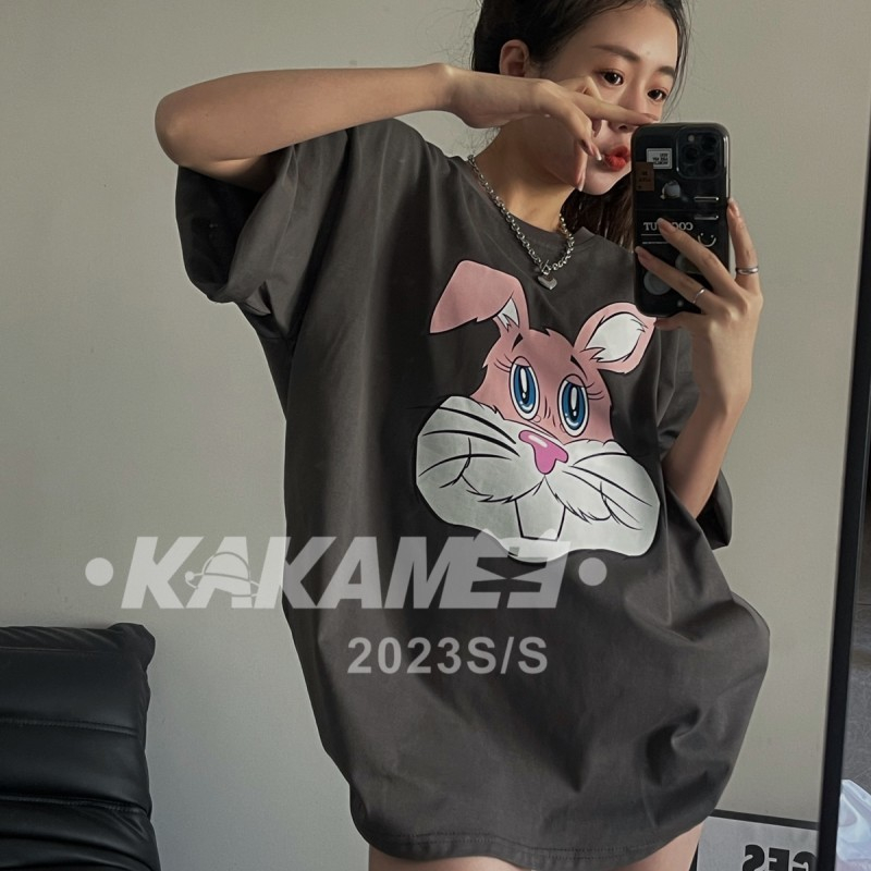 Korean cartoon short-sleeved T-shirt women's summer loose style pullover slimming half-sleeved top ins
