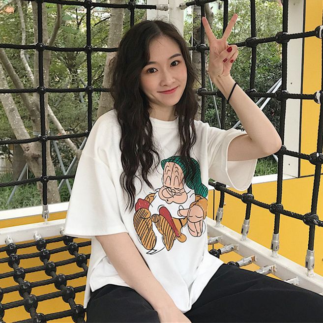 短袖t恤女學生韓版寬鬆ins潮新款夏季百搭卡通上衣服