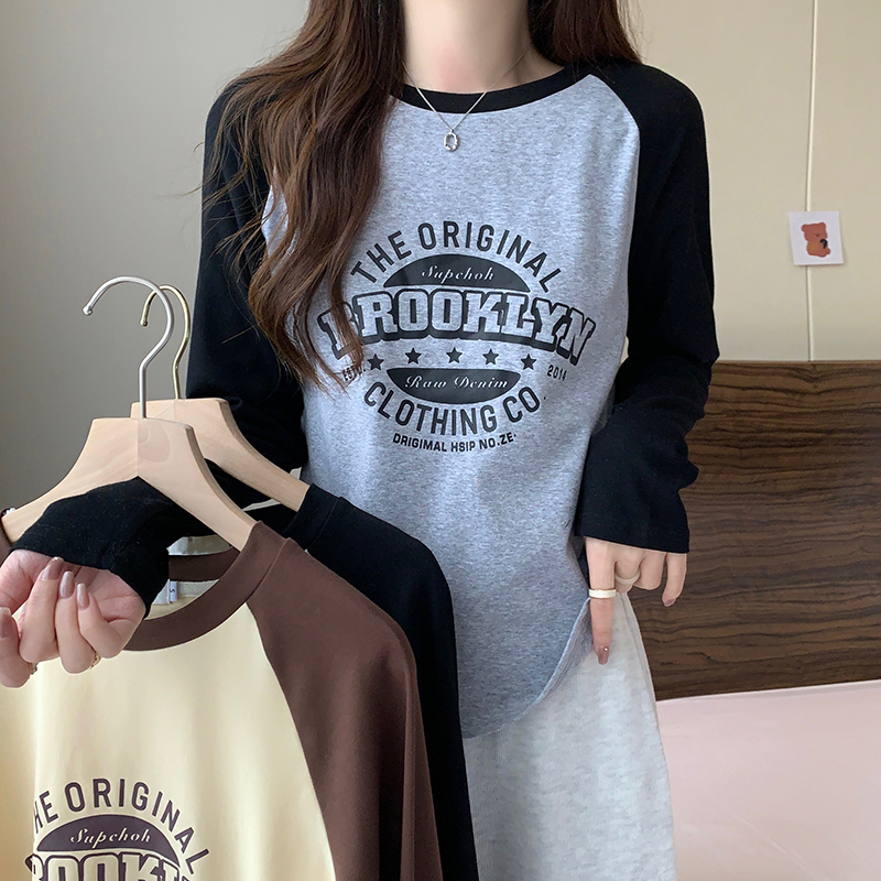 實拍 2024春季韓版寬鬆圓領插肩袖韓版打底衫大碼長袖T恤女