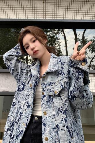 Real shot ~ French exquisite small fragrance heavy industry denim jacket socialite temperament high-end design jacket top
