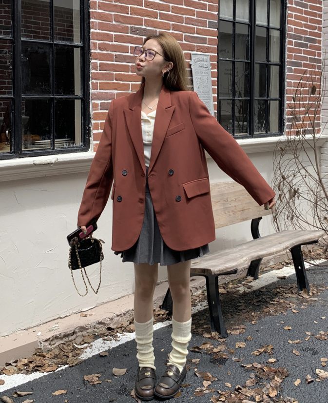 Real shot!  Double-breasted loose suit jacket with lapel design, versatile western style suit for women