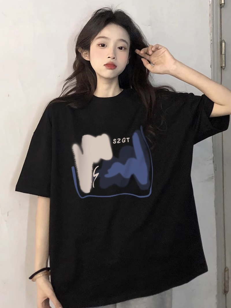 高質量純棉230克精梳緊密手感好直播品質前印花短袖t恤女