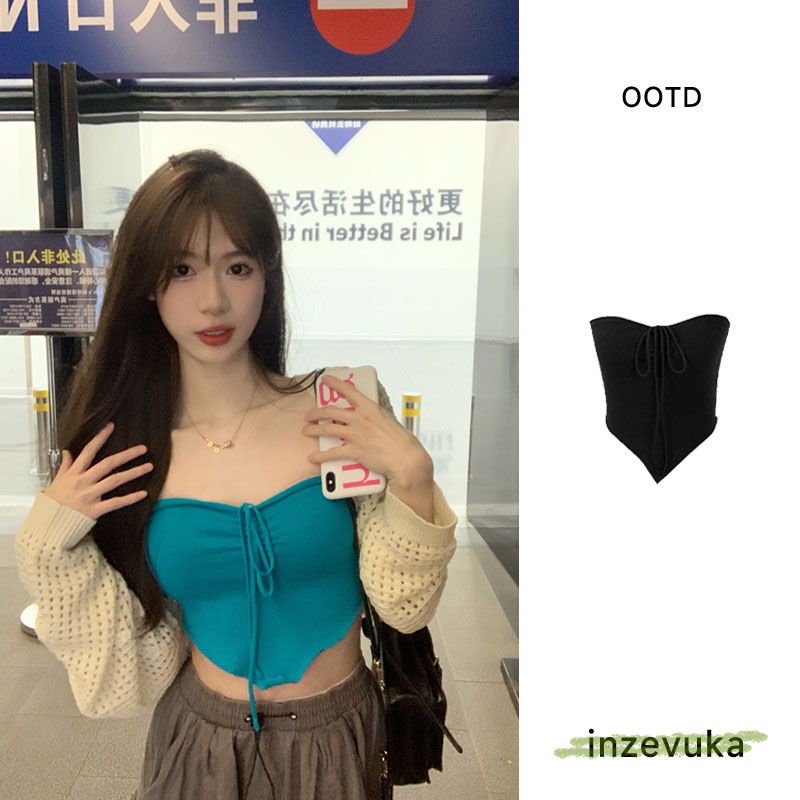 Pure lust style hot girl tube top vest with small straps sports and leisure new slim fit women's knitted summer