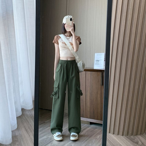 American overalls for women 2024 summer thin high-waist slim small casual straight quick-drying sports wide-leg pants