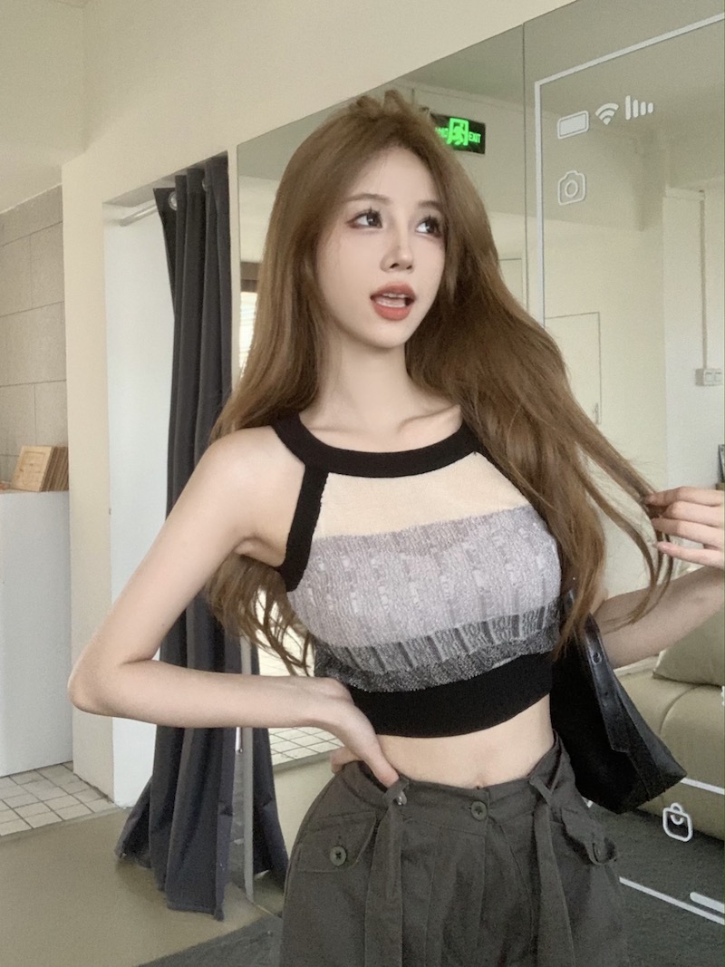實拍 性感辣妹上衣復古撞色條紋修身顯瘦外穿內搭針織背心