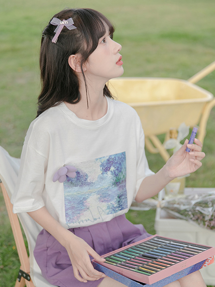 學生短袖T恤女設計感小眾夏季2024韓風chic溫柔別致獨特白色上衣