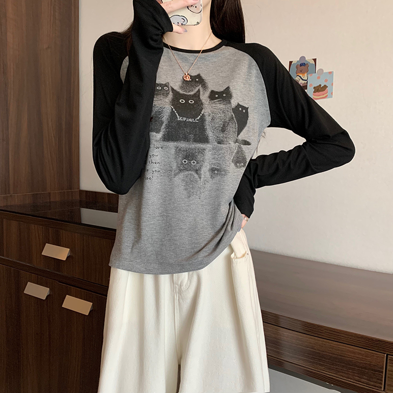 Real shot 2024 spring Korean style threaded slim short raglan sleeve warm large size bottoming shirt long sleeve T-shirt for women