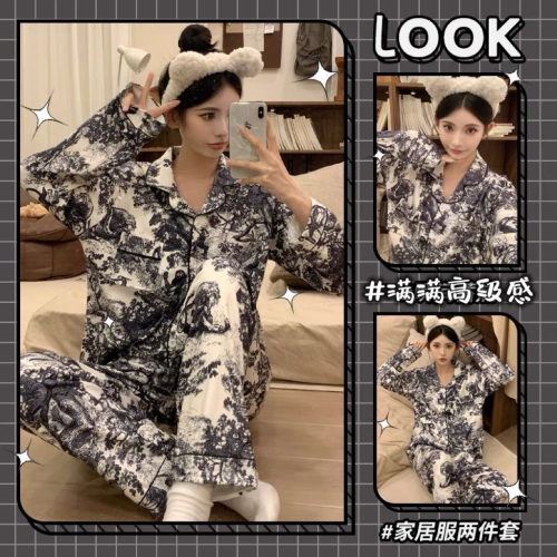 Shangyou Clothes Pajamas for Women Spring and Autumn Long Sleeve Large Size Loose Cardigan Women Can Be Weared Outside Home Clothes Set