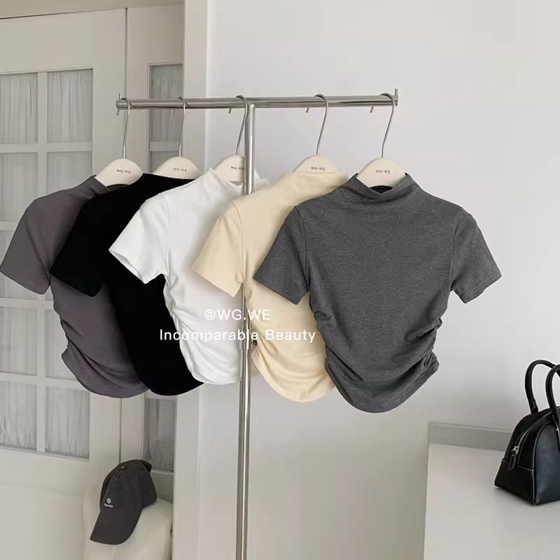 92 cotton/8 spandex 40 count 210g pure cotton mid-collar T-shirt short slim and sexy