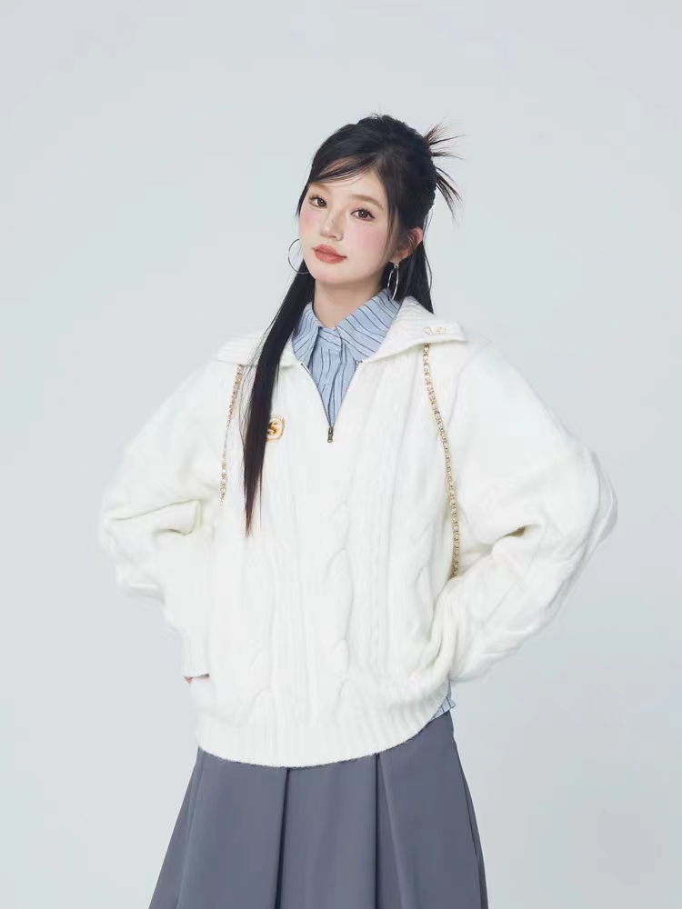 SPEAR YOUTH「戀愛博物館」學院風寬鬆百搭套頭針織衫女通勤毛衣