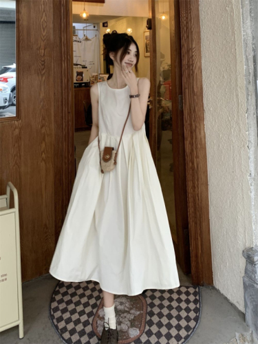 Lower zipper Korean new style women's coffee break French white sleeveless dress small slim vest skirt