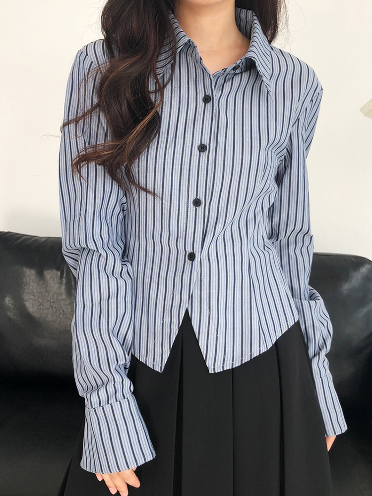 長袖襯衫女新款早初秋季穿搭襯衣小個子學院風上衣設計感小眾