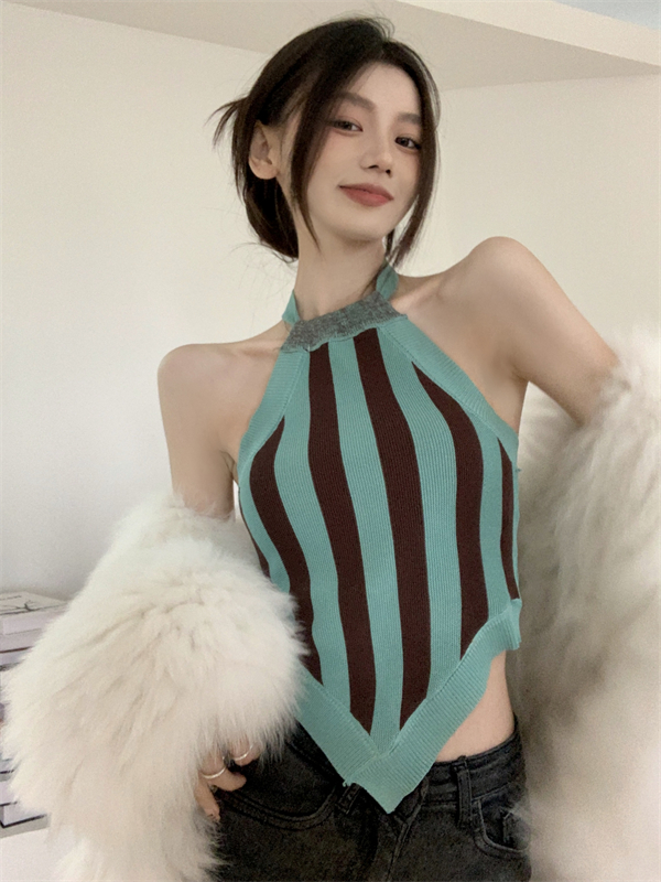 實拍小眾設計感掛脖針織吊帶純欲打底內搭上衣春夏辣妹小背心