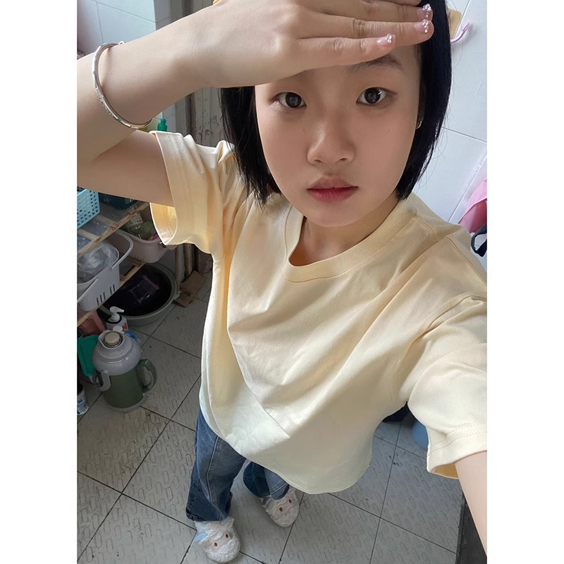 高質量純棉230克精梳緊密手感好直播品質純色短袖t恤女