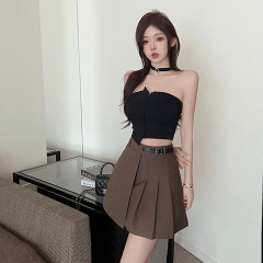 Real shot~Tmall quality hot girl backless slim black tube top women's spring and summer temperament inner top