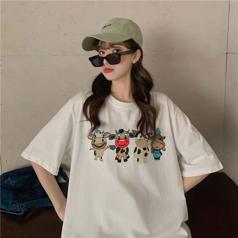 灰色短袖t恤女ins潮牌學生港味洋氣寬鬆卡通小眾中長款chic上衣夏