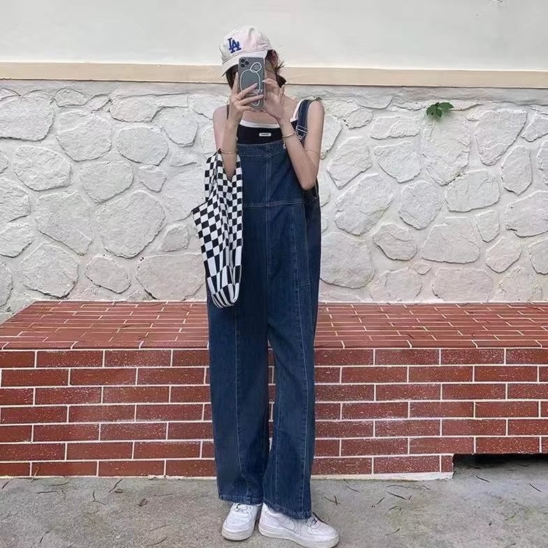 夏裝新款大碼女裝牛仔背帶褲女復古胖mm學生吊帶褲S-5XL200斤