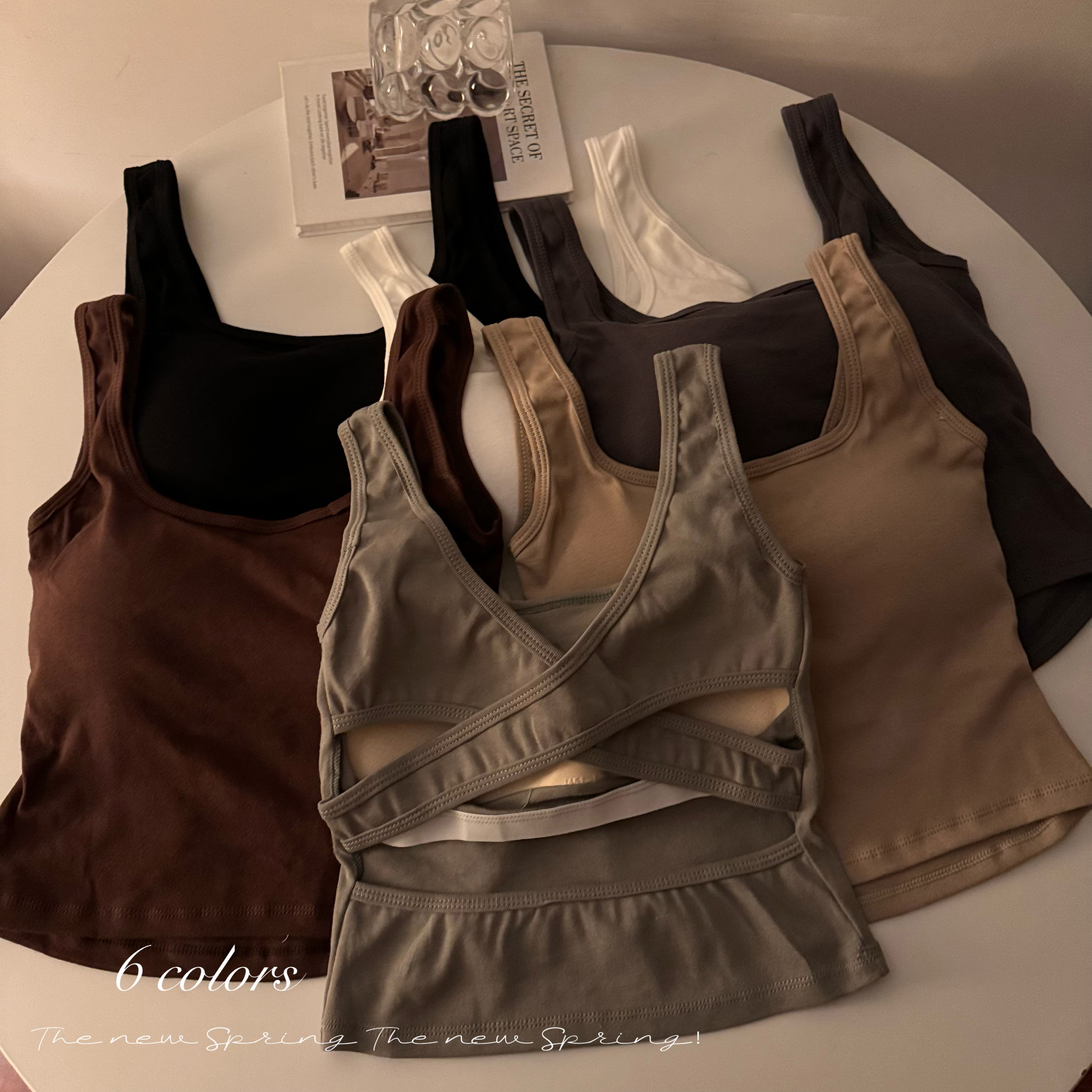 Actual shot of spring and summer sexy outerwear, versatile hot girl cross-over straps, chest padded camisole