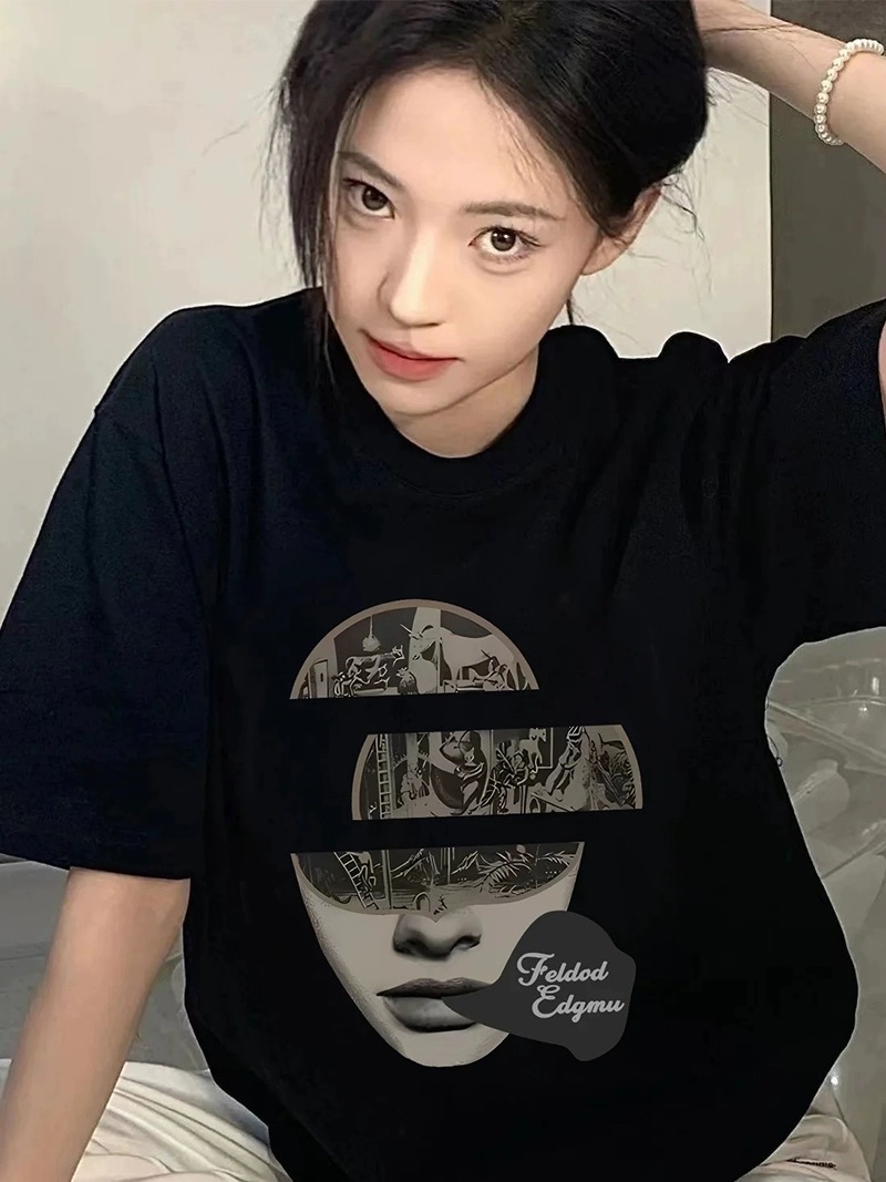 官圖 重磅/精梳純棉 後包領 有縫邊 S-XXXL 夏裝短袖T恤女