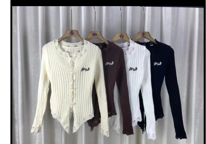 Autumn and winter new design American hot girl ripped edge irregular hem cardigan top for women