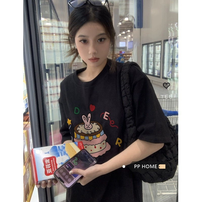 官圖 重磅/精梳純棉 後包領 有縫邊 S-XXXL 夏裝短袖T恤女