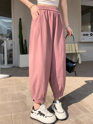 Small washed cotton overalls for women spring and summer new Korean style loose bloomers casual nine-point dad pants for women