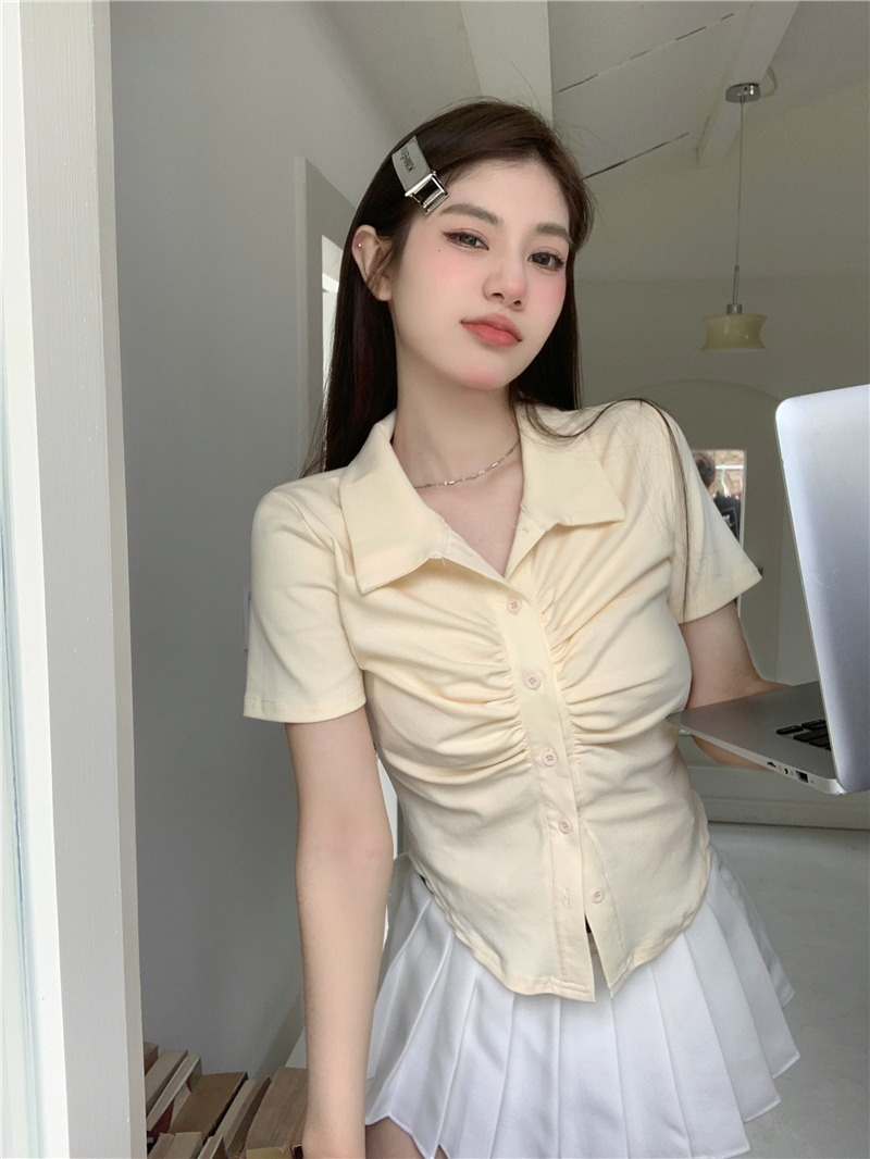 Large size French retro waist slimming top for women 2024 summer new hot girl short versatile T-shirt ins trend