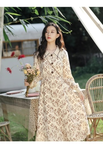 2024 spring new style French gentle long-sleeved shirt floral dress women's high-end temperament slimming small people