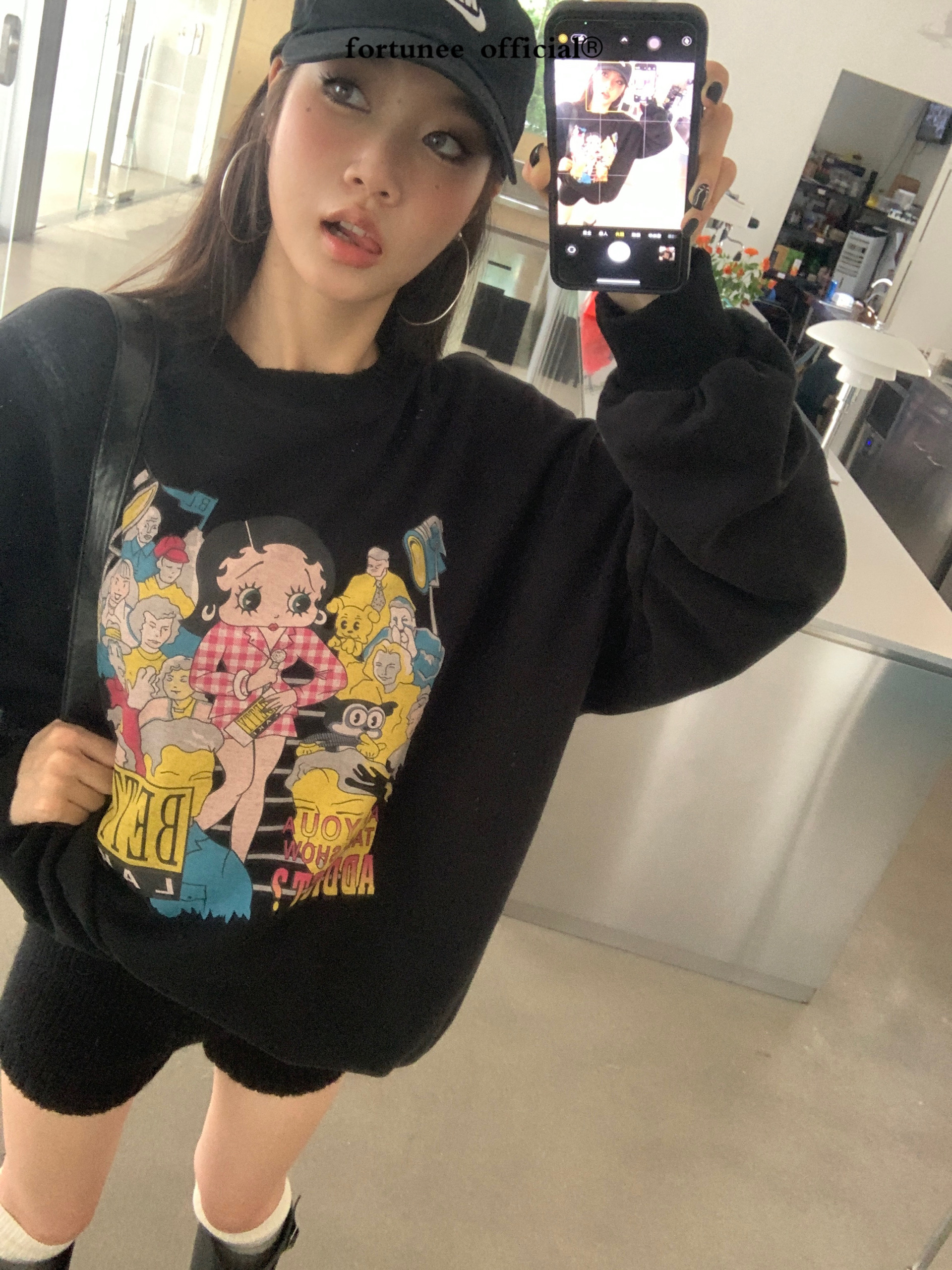 官圖 華棉複合薄款310克/加絨410克 秋冬裝衛衣女印花寬鬆大碼