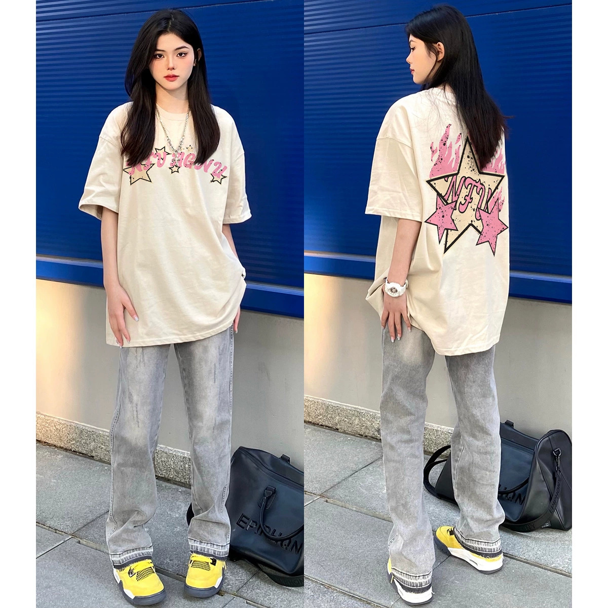 官圖 重磅/精梳純棉 後包領 有縫邊 S-XXXL 夏裝短袖T恤女