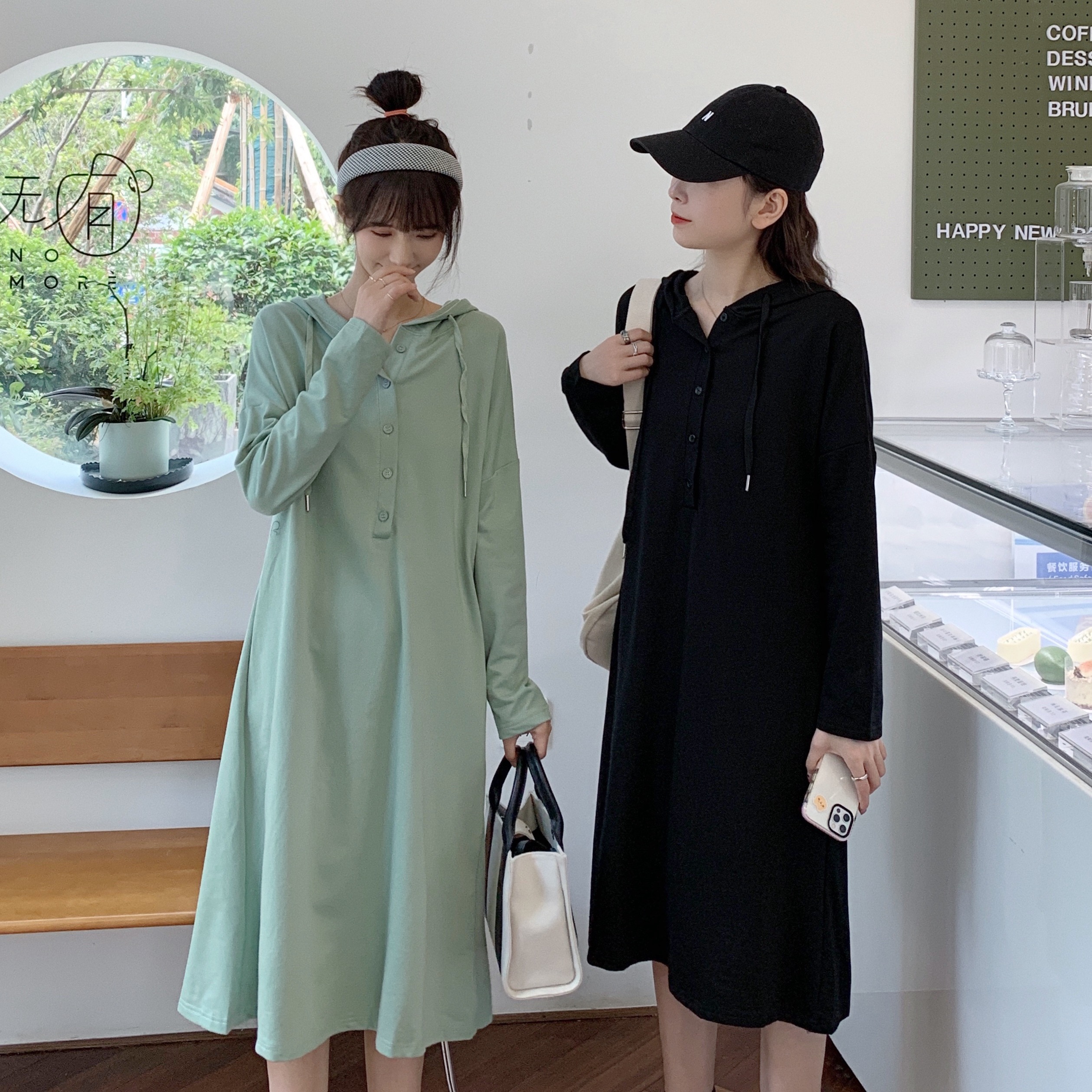 實拍2024春裝大碼女裝寬鬆衛衣連帽慵懶風連衣裙M-4XL200斤