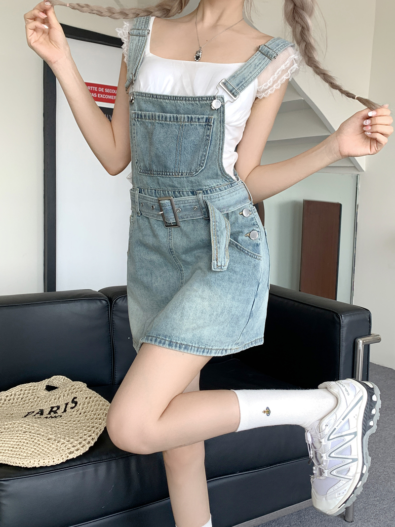 Real shot 2024 spring new Korean style women's denim suspender skirt denim skirt short skirt