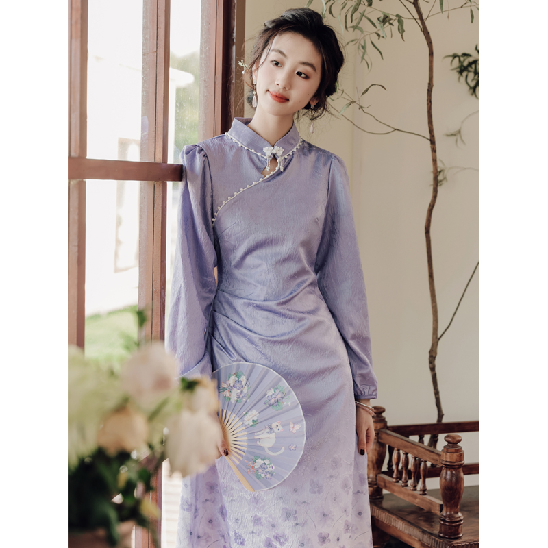 No less than 147 real shot 2024 new new Chinese style retro cheongsam improved printed temperament dress