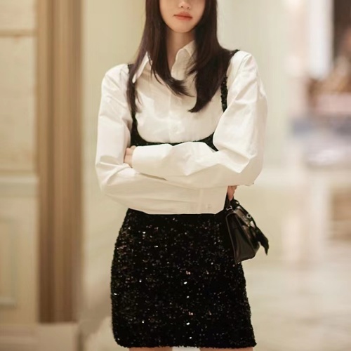 Forevercan women's autumn and winter new style light luxury design and elegant lady style versatile suspender dress