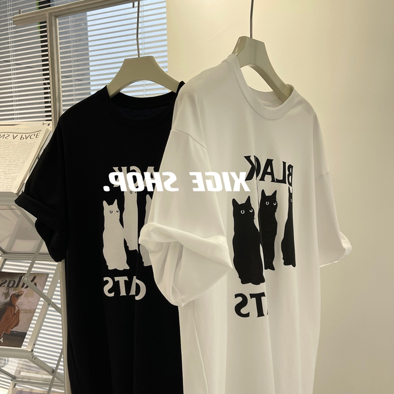 美式復古正肩短袖t恤男女夏季純棉上衣