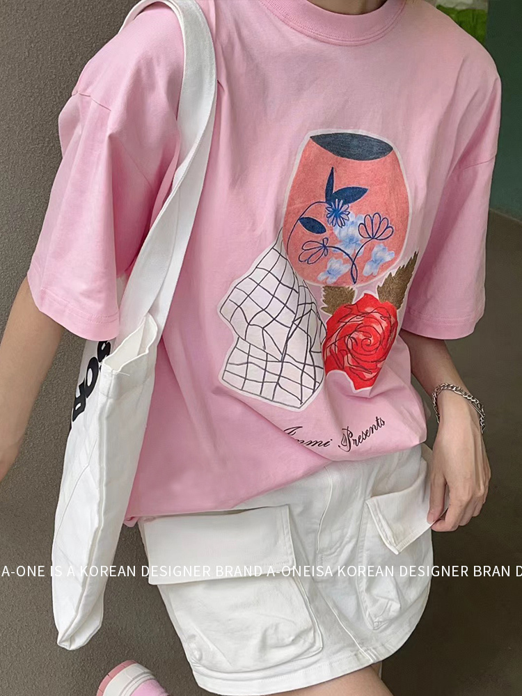 官圖 重磅/精梳純棉 後包領 有縫邊 S-XXXL 夏裝短袖T恤女
