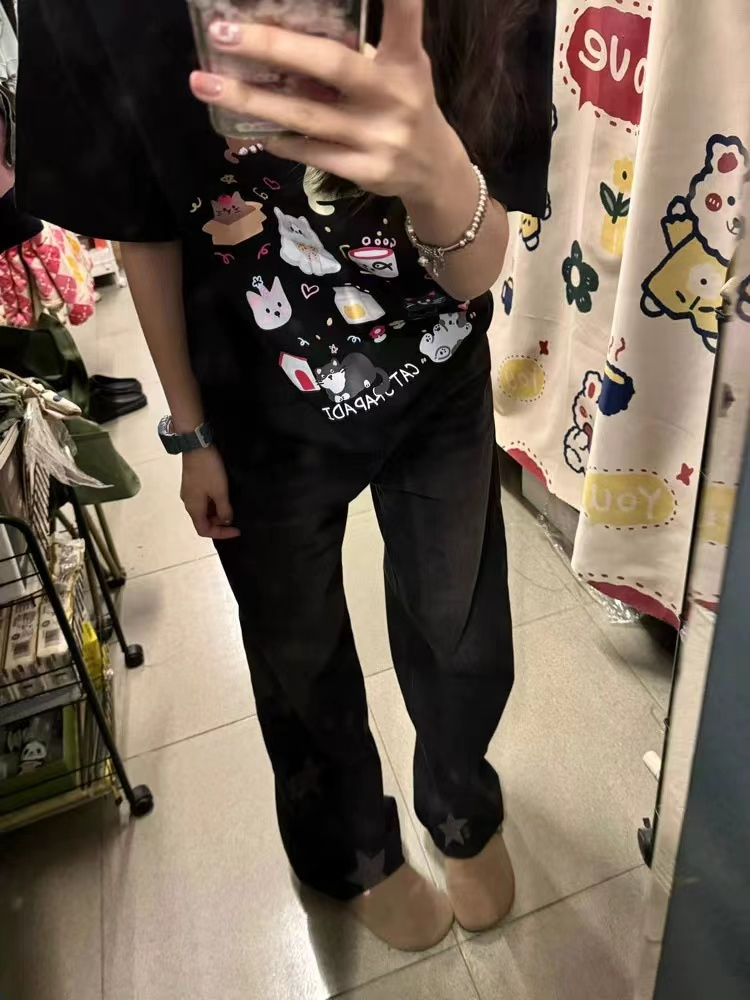 日系潮牌卡通狗狗印花純棉短袖設計感可愛減齡少女t恤上衣慵懶
