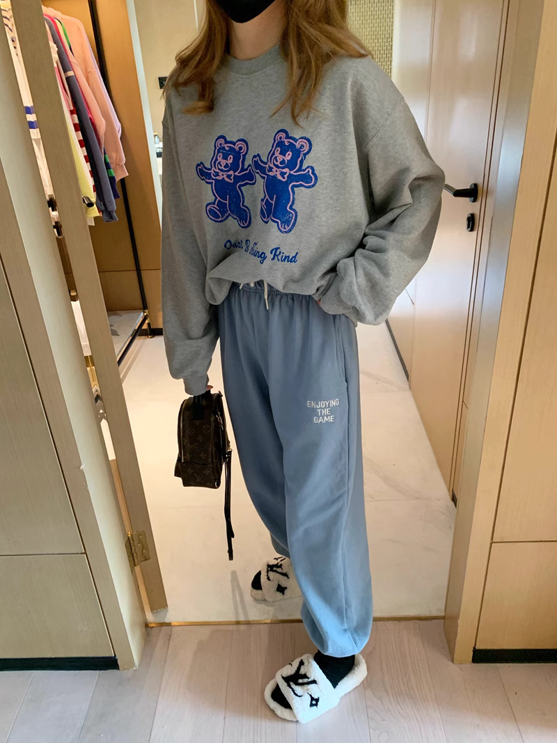 Official photo Chinese cotton composite thin 310g/plus velvet 410g autumn and winter sweatshirt for women with printed loose large size