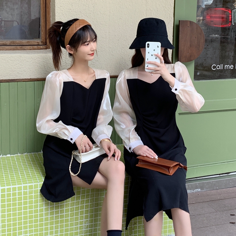 2024春裝胖MM法式連衣裙閨蜜裝洋氣長袖裙子高質量M-4XL200斤