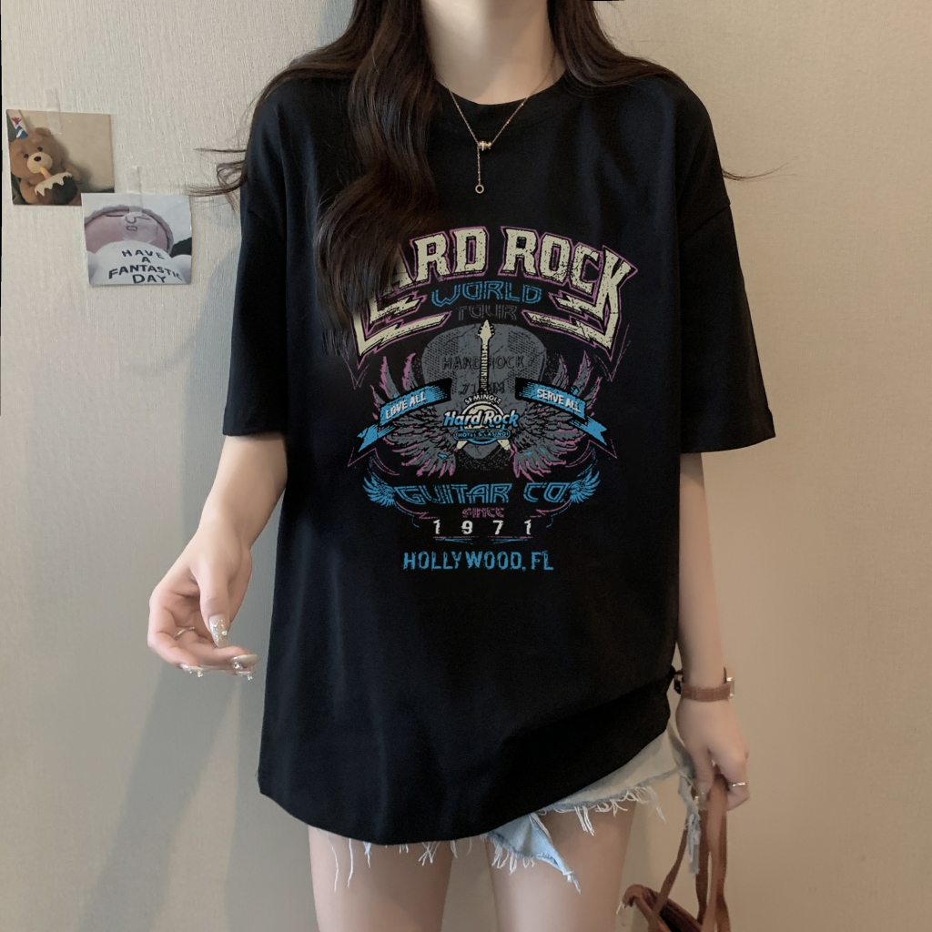 實拍 100%棉精梳純棉 印花夏裝短袖T恤女寬鬆韓版