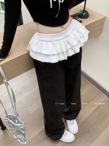 Real shot of tutu skirt spliced ​​with casual pants, windproof, loose and airy sweatpants, culottes, slimming wide-leg pants