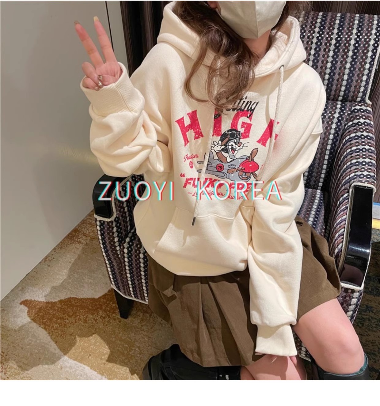 官圖華棉複合薄款310克/加絨410克秋冬裝衛衣女印花