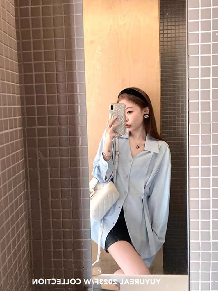 自在襯衫控 暗紋肌理感收腰襯衫設計感小眾襯衣女上衣