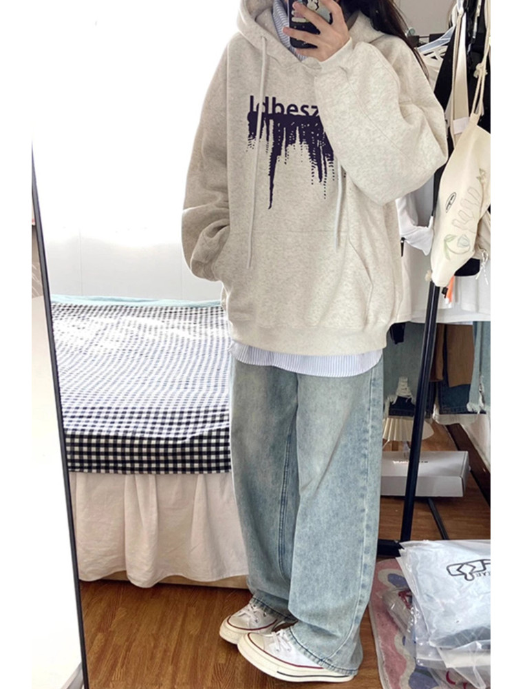 官圖華棉複合薄款310克/加絨410克秋冬裝衛衣女印花
