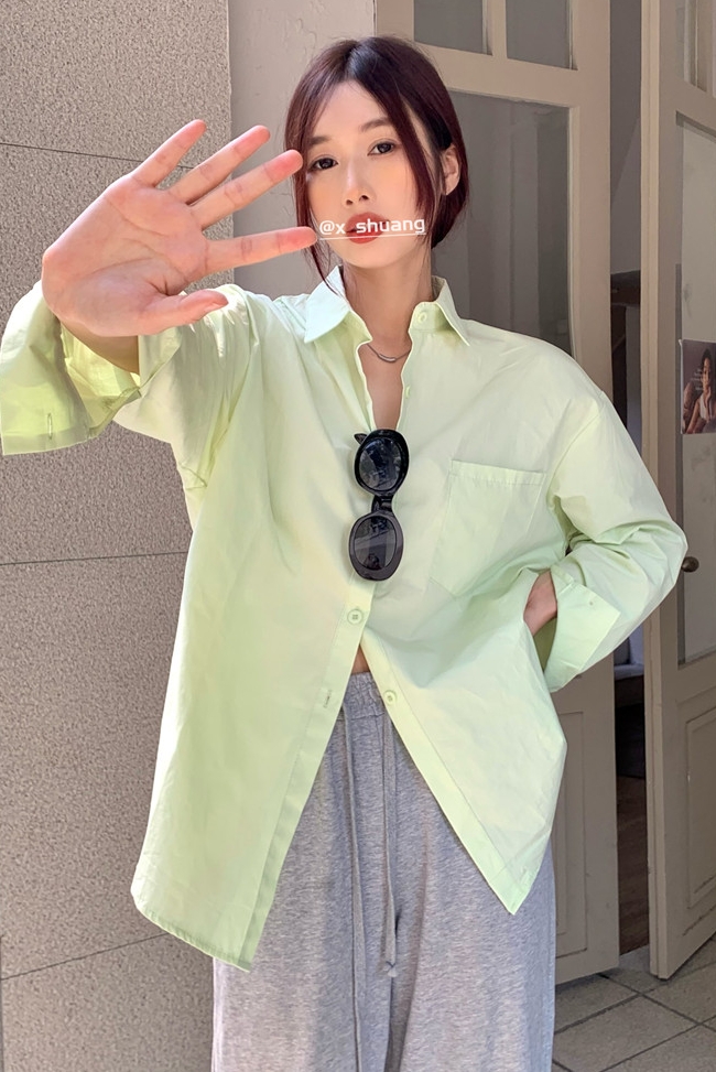 Actual shot of 2024 spring new Korean style loose and versatile solid color long-sleeved shirts, tops and jackets