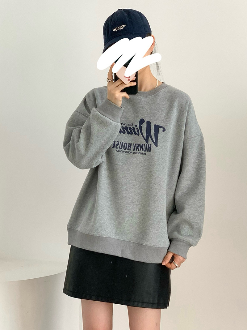 官圖 華棉複合薄款310克/加絨410克 秋冬裝衛衣女印花寬鬆大碼