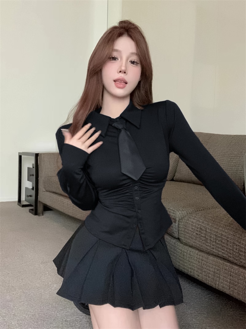實拍 茶系穿搭一整套性感jk制服減齡上衣送領帶+百褶裙兩件套