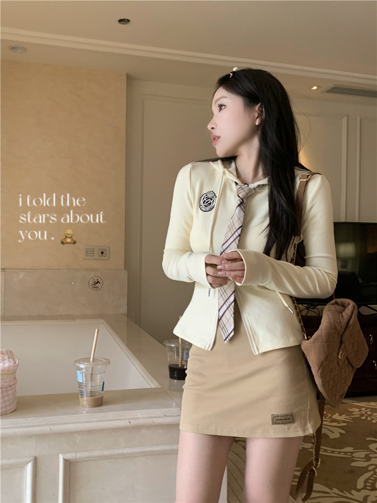 Actual shot~college style suit autumn small American sweet and spicy skirt two-piece set