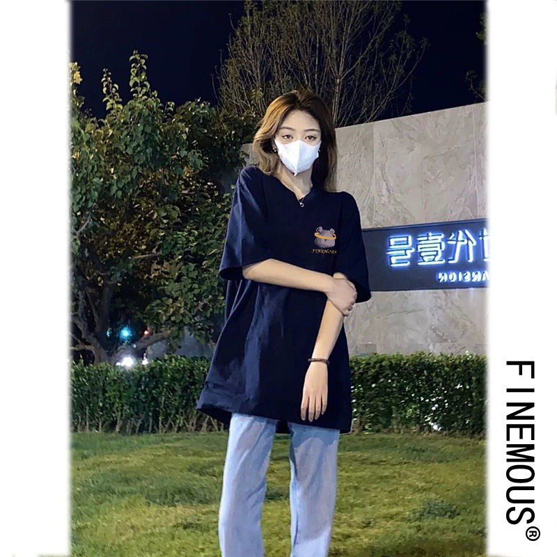 落肩寬鬆版型200克精梳純棉後包邊短袖T恤印花款