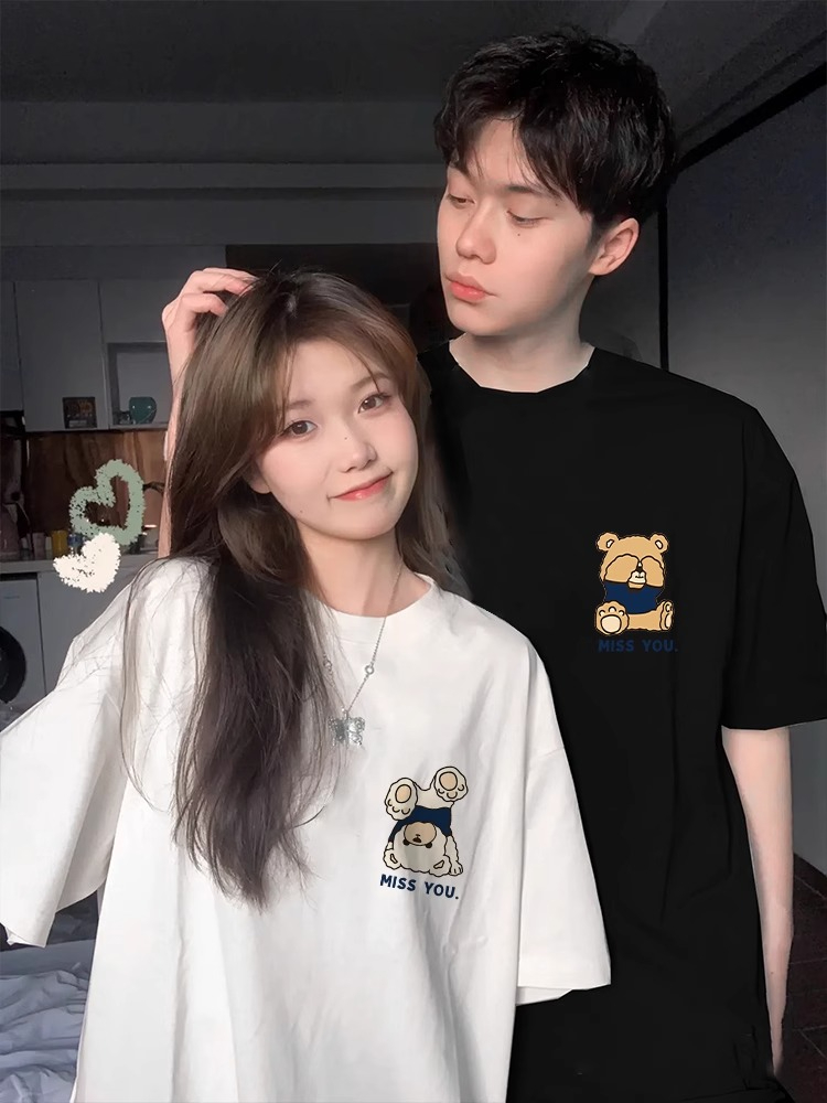 Special couple outfits for summer 2024 new trendy brands with different high-end Internet celebrity suits short-sleeved T-shirts for men and women